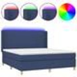 vidaXL Sommier à lattes de lit matelas et LED Bleu 160x200 cm Tissu - 160 x 200 cm