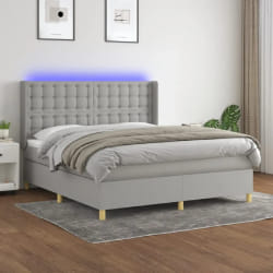 vidaXL Sommier à lattes de lit matelas LED - Gris clair 160x200 cm