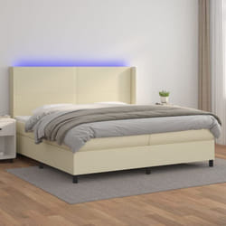 Sommier À Lattes De Lit Matelas Led Crème 200x200 Cm Similicuir Vidaxl