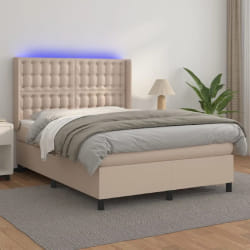 vidaXL Sommier à lattes, matelas et LED 140x200 cm - Similicuir Cappuccino