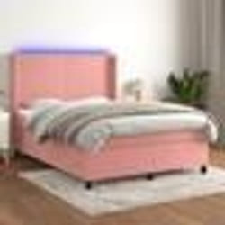 vidaXL Sommier à lattes de lit matelas et LED Rose 140x190 cm Velours - 140 x 190 cm
