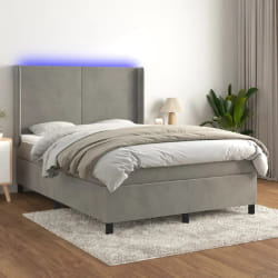 vidaXL Sommier à lattes de lit matelas et LED Gris clair 140x200 cm - 140 x 200 cm