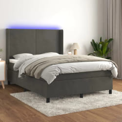 vidaXL Sommier à lattes de lit matelas et LED Gris foncé 140x200 cm - 140 x 200 cm