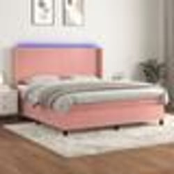 vidaXL Sommier à lattes de lit matelas et LED Rose 160x200 cm Velours - 160 x 200 cm