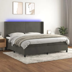 vidaXL Sommier à lattes avec matelas et LED - Gris foncé - 200x200 cm