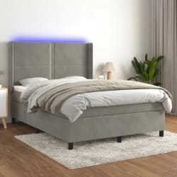 vidaXL Sommier à lattes avec matelas LED 140x190 cm - Gris clair