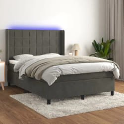 VIDAXL Sommier à lattes avec matelas et LED - Gris foncé 140x200 cm