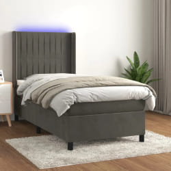vidaXL Sommier à lattes avec matelas et LED - Gris foncé 100x200 cm