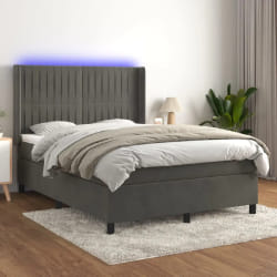 VIDAXL Sommier matelas et LED, 140x190 cm - Gris foncé