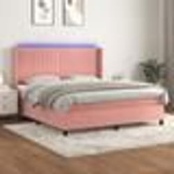 vidaXL Sommier à lattes de lit matelas et LED Rose 160x200 cm Velours - 160 x 200 cm