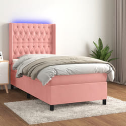 vidaXL Sommier à lattes de lit matelas et LED Rose 90x200 cm Velours - 90 x 200 cm