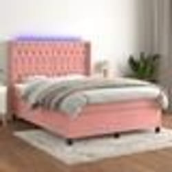 vidaXL Sommier à lattes de lit matelas et LED Rose 140x200 cm Velours - 140 x 200 cm