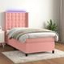 vidaXL Sommier à lattes de lit matelas et LED Rose 90x200 cm Velours - 90 x 200 cm