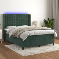 vidaXL Sommier à lattes et matelas LED 140x190 cm - Vert foncé