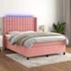 vidaXL Sommier à lattes de lit matelas et LED Rose 140x200 cm Velours - 140 x 200 cm