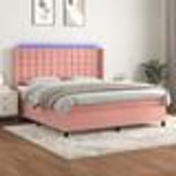 vidaXL Sommier à lattes de lit matelas et LED Rose 160x200 cm Velours - 160 x 200 cm