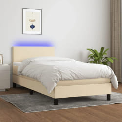 VIDAXL Sommier à lattes, Matelas et LED - Crème 90x190 cm