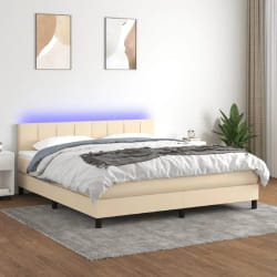 VIDAXL - Sommier à lattes LED 180x200 cm Tissu Crème