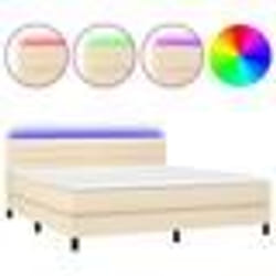 vidaXL Sommier à lattes de lit avec matelas LED Crème 160x200 cm Tissu - 160 x 200 cm