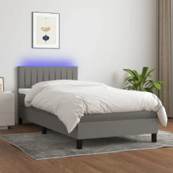 vidaXL Sommier LED et matelas - Gris foncé - 100x200 cm
