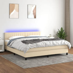 vidaXL Sommier à lattes et matelas LED 160x200 cm - Crème tissu