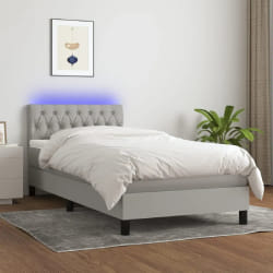 VIDAXL Sommier avec LED 90x200 cm - Gris clair tissu