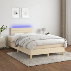 VIDAXL Lit LED 120x200 - Crème Tissu