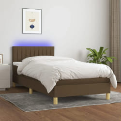 vidaXL Sommier à lattes, matelas et LED 100x200 cm - Marron Foncé