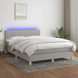 vidaXL Sommier à lattes avec matelas et LED - Tissu 140x200 cm Gris clair