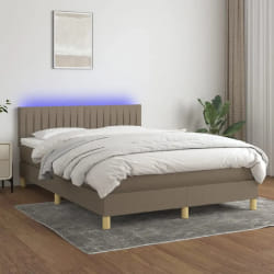 vidaXL Sommier à lattes et matelas LED - Tissu Taupe