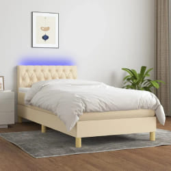 vidaXL Sommier à lattes de lit avec matelas LED Crème 90x190 cm Tissu