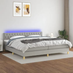 vidaXL Sommier à lattes, matelas et LED - Gris clair 200x200 cm