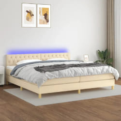 VIDAXL Sommier à lattes avec matelas 200x200 cm et LED - Crème