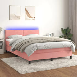 vidaXL Sommier à lattes avec matelas LED - Rose 140x190 cm