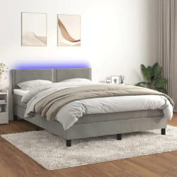 vidaXL Sommier à lattes et matelas LED - Gris clair - 140x200 cm