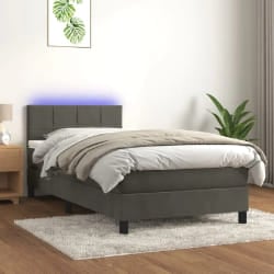 vidaXL Sommier avec LED et matelas 90x190 cm - Gris foncé