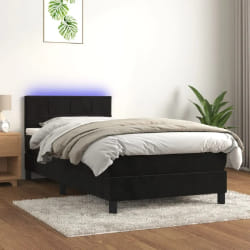 VidaXL Lit à sommier et LED - Noir 90x190 cm