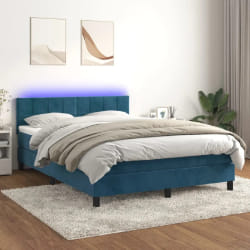 vidaXL Sommier à lattes avec matelas et LED 140x200 - Bleu foncé