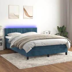 vidaXL Sommier à Lattes et LED 140x190 cm Bleu foncé