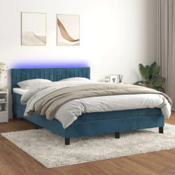 VidaXL Sommier à lattes LED avec matelas 140x200 - Velours Bleu foncé