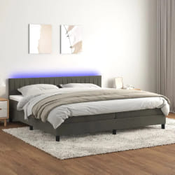 VIDAXL Sommier, Matelas et LED - Velours Gris foncé 200x200 cm