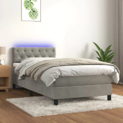 VIDAXL Sommier à Lattes Lit Matelas LED Velours 80x200 cm - Gris clair