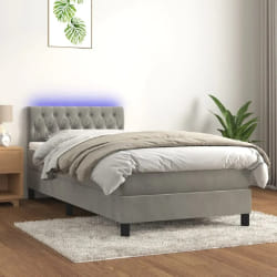 vidaXL Lit à lattes et matelas avec LED 90x190 cm - Gris clair