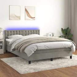 vidaXL Sommier à lattes de lit et matelas LED - Gris clair 140x190 cm