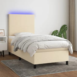 vidaXL Sommier à lattes avec matelas et LED 100x200 cm - Crème