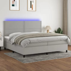 vidaXL Lit à sommier, matelas et LED 200x200 cm - Gris clair
