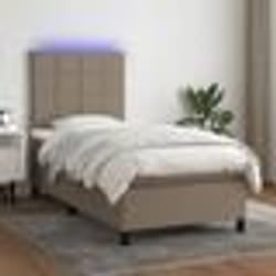 vidaXL Sommier à lattes de lit et matelas et LED Taupe 90x190 cm Tissu - 90 x 190 cm