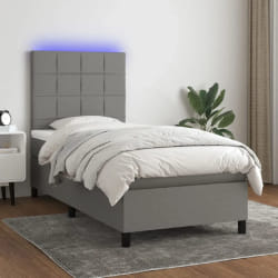 vidaXL Sommier à lattes et LED avec matelas 90x200 gris foncé