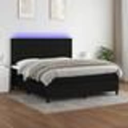 vidaXL Sommier à lattes de lit et matelas et LED Noir 180x200 cm Tissu - 180 x 200 cm