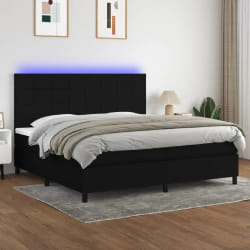 VIDAXL Sommier à lattes avec matelas - LED Noir 200x200 cm Tissu